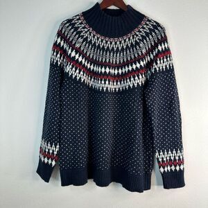 Eddie Bauer Womens Fair Isle Knit Sweater XL Boho Fisherman Mohair Wool Blend